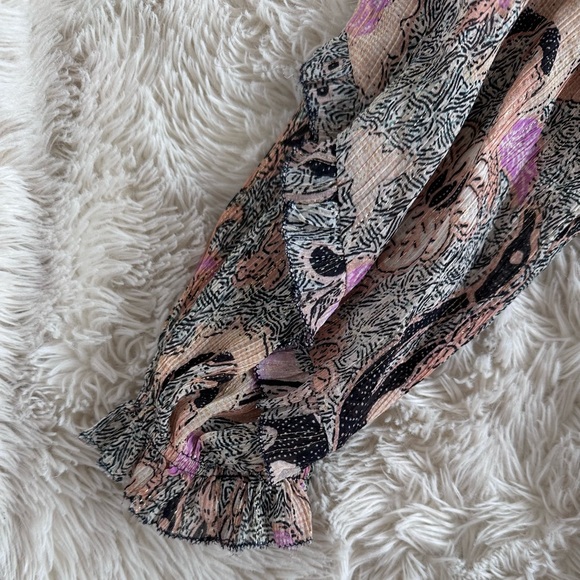 Ulla Johnson Silk Blend Ruffle Floral Lara Blouse Pink Neutral Top Size 4 - Picture 8 of 16